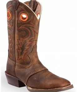Justin Men's Silver Saddle Vamp Cowboy Boots - Square Toe Whiskey