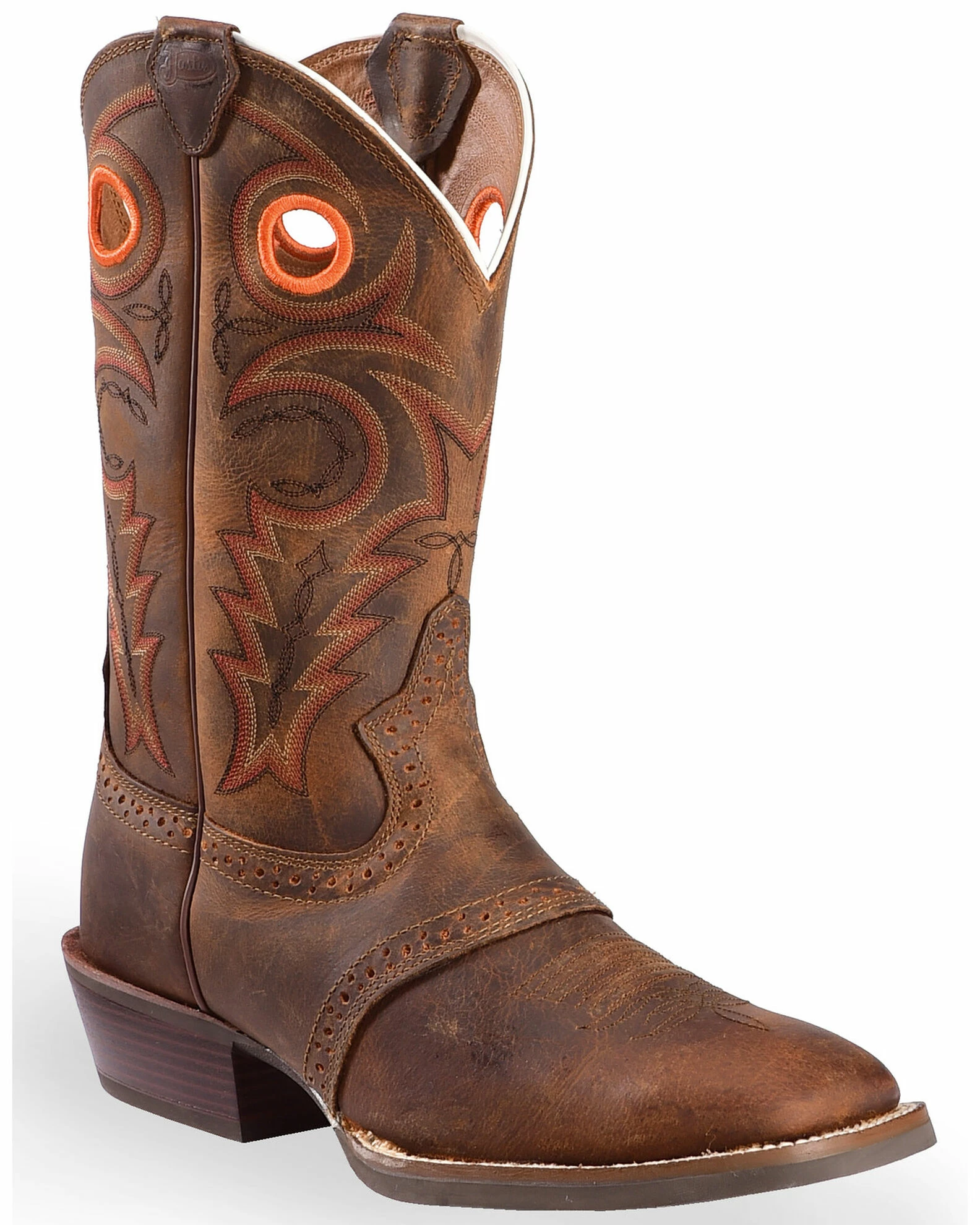 Justin Men's Silver Saddle Vamp Cowboy Boots - Square Toe Whiskey 3 Justin Men's Silver Saddle Vamp Cowboy Boots - Square Toe Whiskey