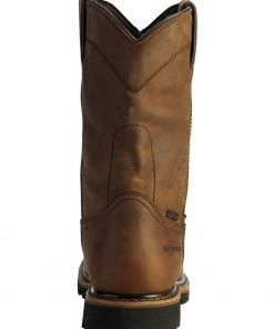 Justin Men's Wyoming Waterproof Internal Met Guard Pull-On Work Boots Brown -Justin Shop 050D01 41 BK