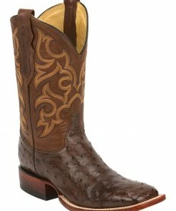 Justin Men's Full Quill Ostrich Western Boots Tobacco