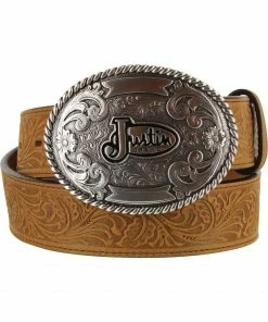 Justin Men's Floral Leather Trophy Belt  Brown