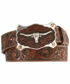 Justin Men's Floral Tooled Leather Belt Tan
