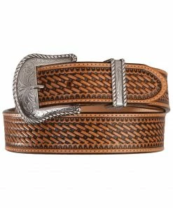 Justin Bronco Basketweave Leather Belt For Men's Black