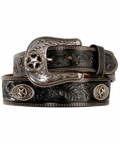 Justin Men's Black Silver Stars Embossed Belt