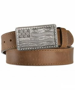 Justin Men's Flying High Leather Belt With Flag Buckle Brown -Justin Shop 120Z86 41 P1 1