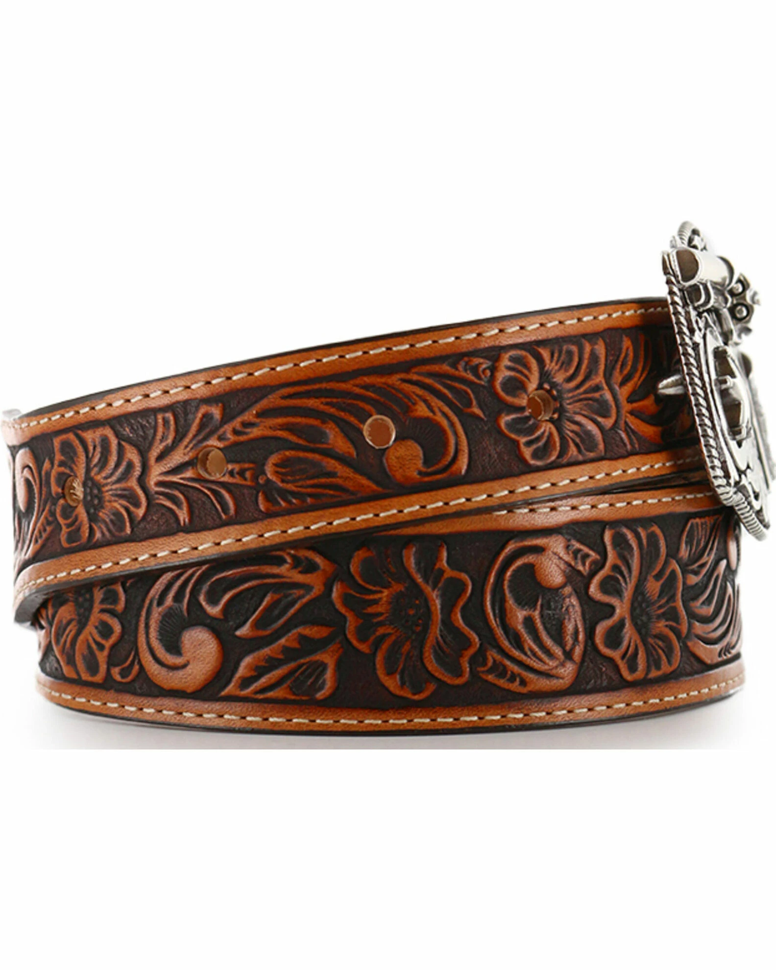 Justin Kid's Tooled Leather Belt For Boys' Brown 4 Justin Kid's Tooled Leather Belt For Boys' Brown - Image 2