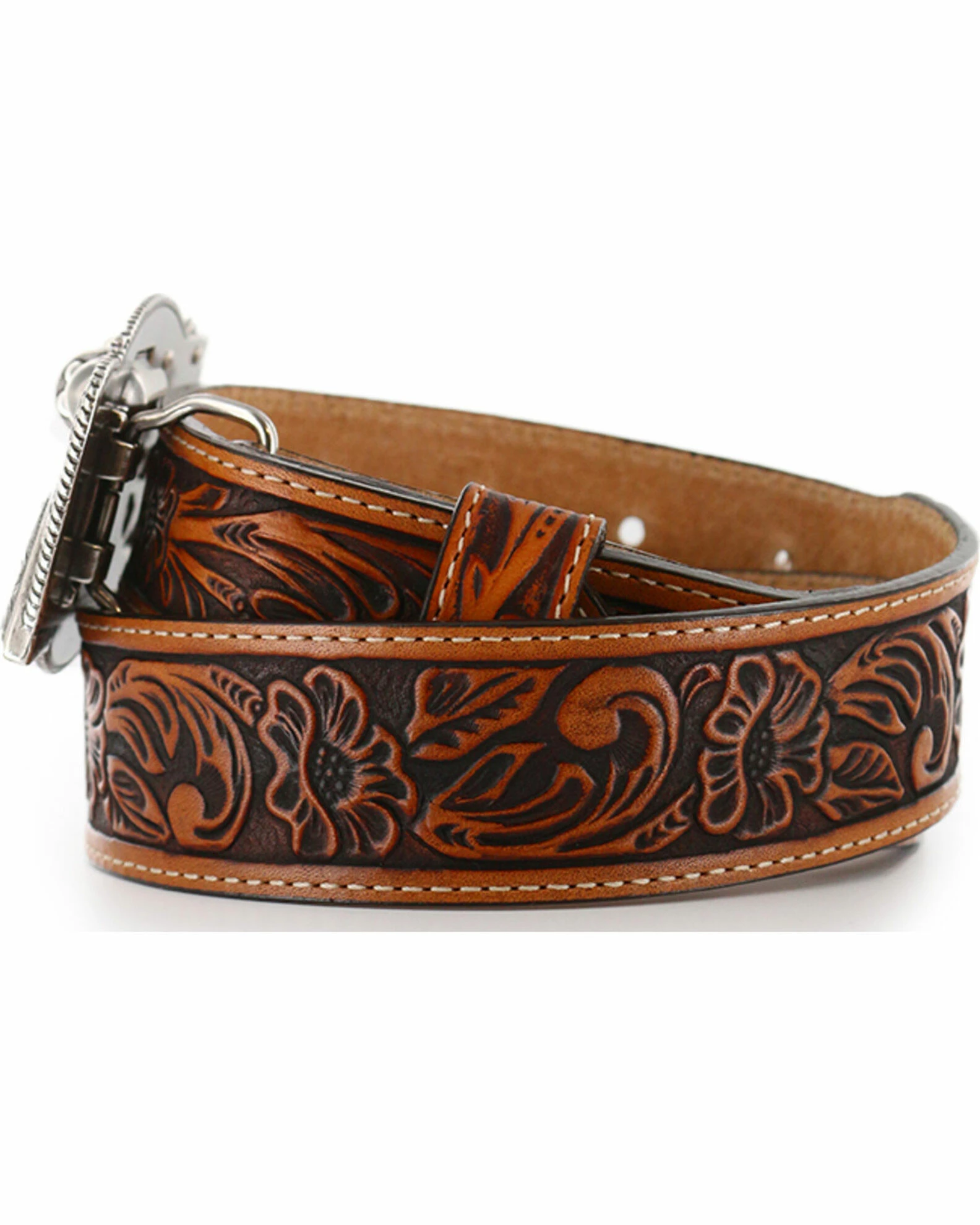 Justin Kid's Tooled Leather Belt For Boys' Brown 6 Justin Kid's Tooled Leather Belt For Boys' Brown - Image 4