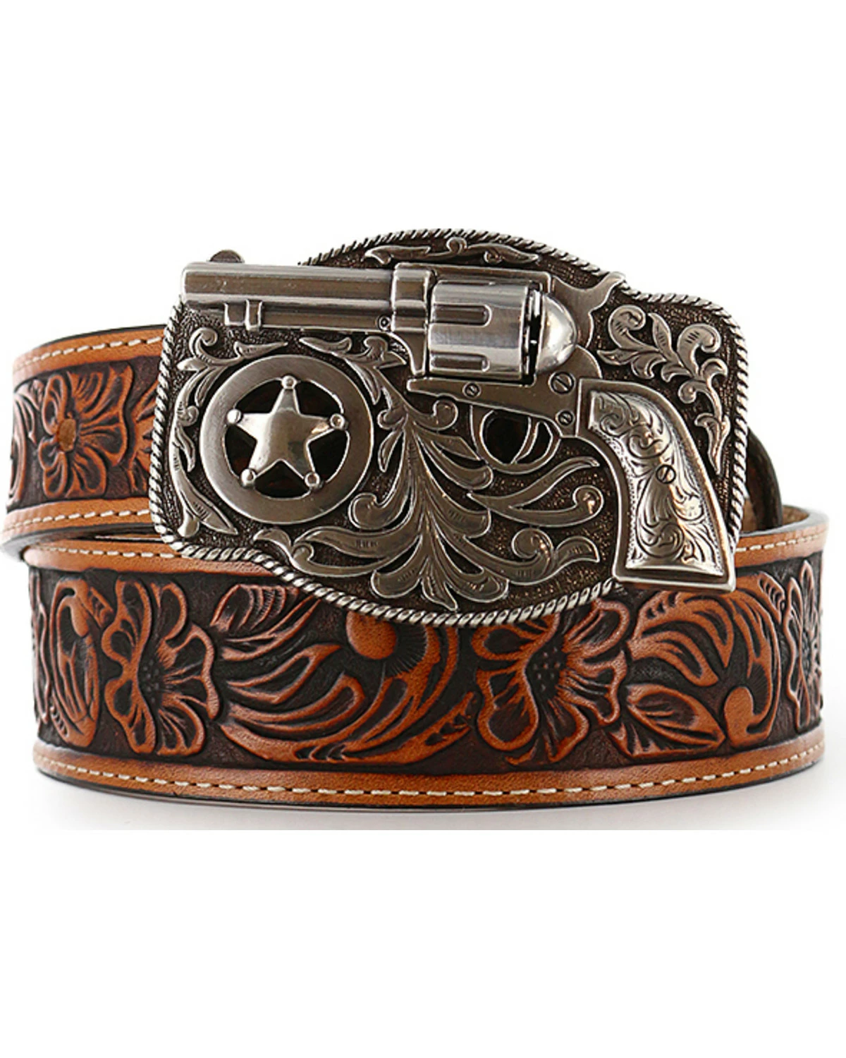 Justin Kid's Tooled Leather Belt For Boys' Brown 7 Justin Kid's Tooled Leather Belt For Boys' Brown - Image 5