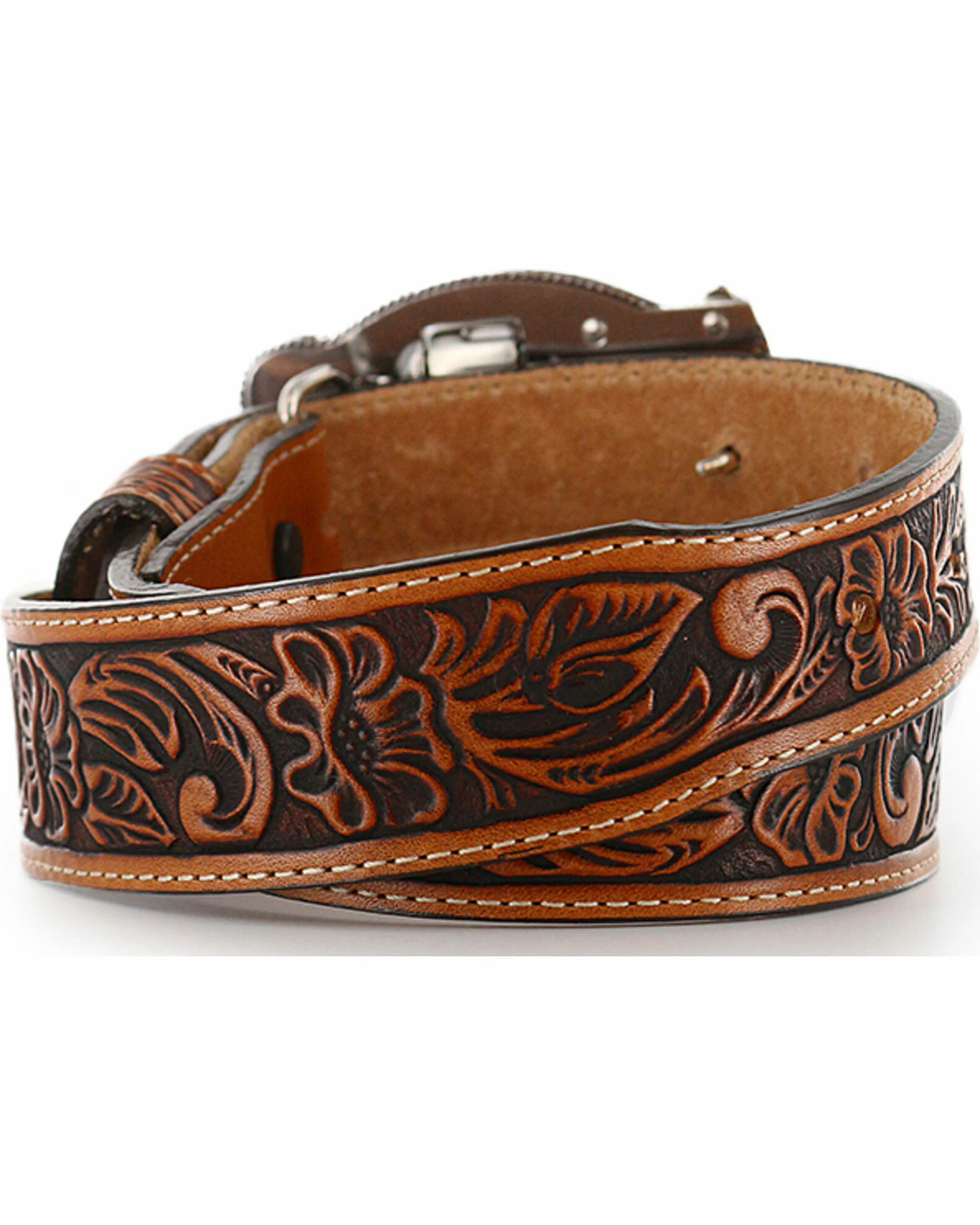 Justin Kid's Tooled Leather Belt For Boys' Brown 5 Justin Kid's Tooled Leather Belt For Boys' Brown - Image 3