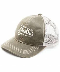 Justin Men's Brown Logo Patch Mesh-Back Ball Cap 
