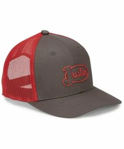 Justin Men's Red Embroidered Rubber Front Cap 