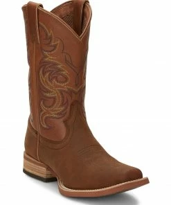 Justin Men's Cowman Cognac Western Boots - Wide Square Toe