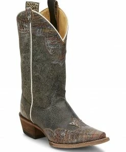 Justin Women's Vera Black Wingtip Western Boots - Narrow Square Toe