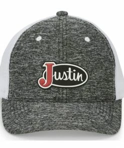 Justin Men's Heather Grey & White Logo Patch Mesh-Back Ball Cap 