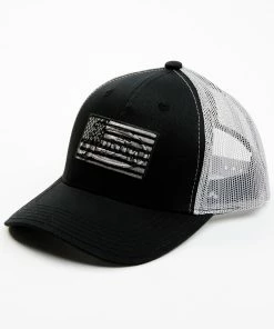 Justin Men's American Flag Embroidered Logo Patch Mesh Back Ball Cap Black
