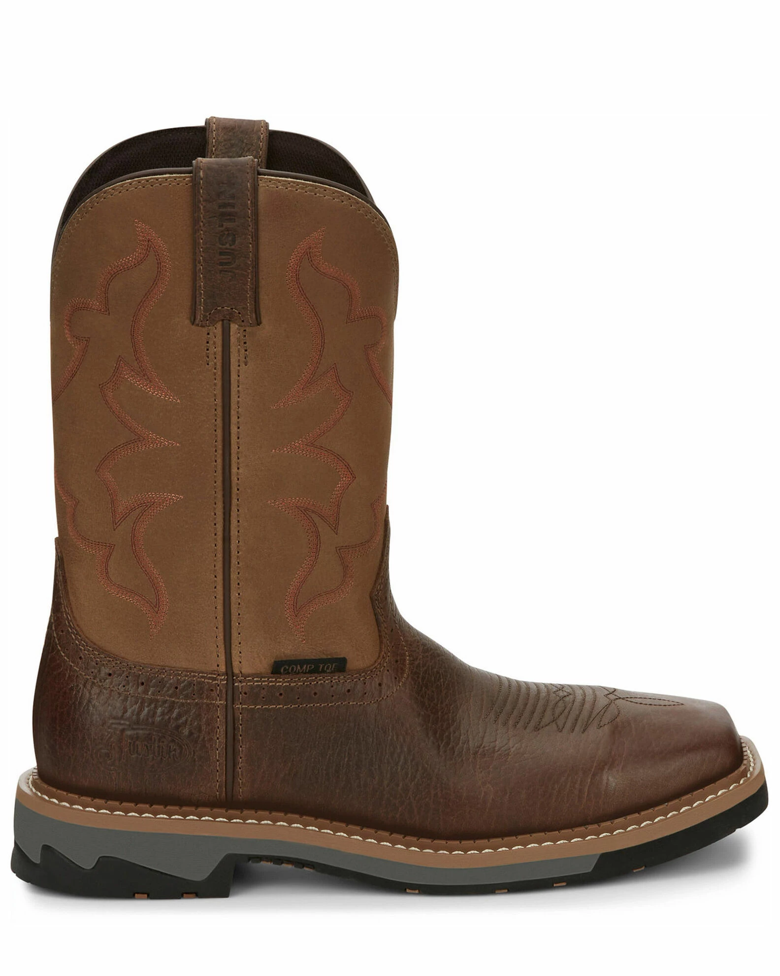 Justin Men's Carbide Western Work Boots - Composite Toe Brown 4 Justin Men's Carbide Western Work Boots - Composite Toe Brown - Image 2