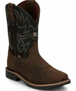 Justin Men's Fireman Black Western Boots - Square Toe