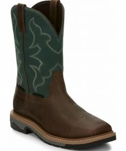 Justin Men's Carbide Waterproof Western Work Boots - Composite Toe Brown