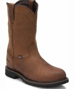 Justin Men's Wyoming Waterproof Western Work Boots - Steel Toe Brown