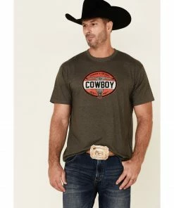 Justin Men's Heather Charcoal Cowboy Bull Skull Graphic Short Sleeve T-Shirt  