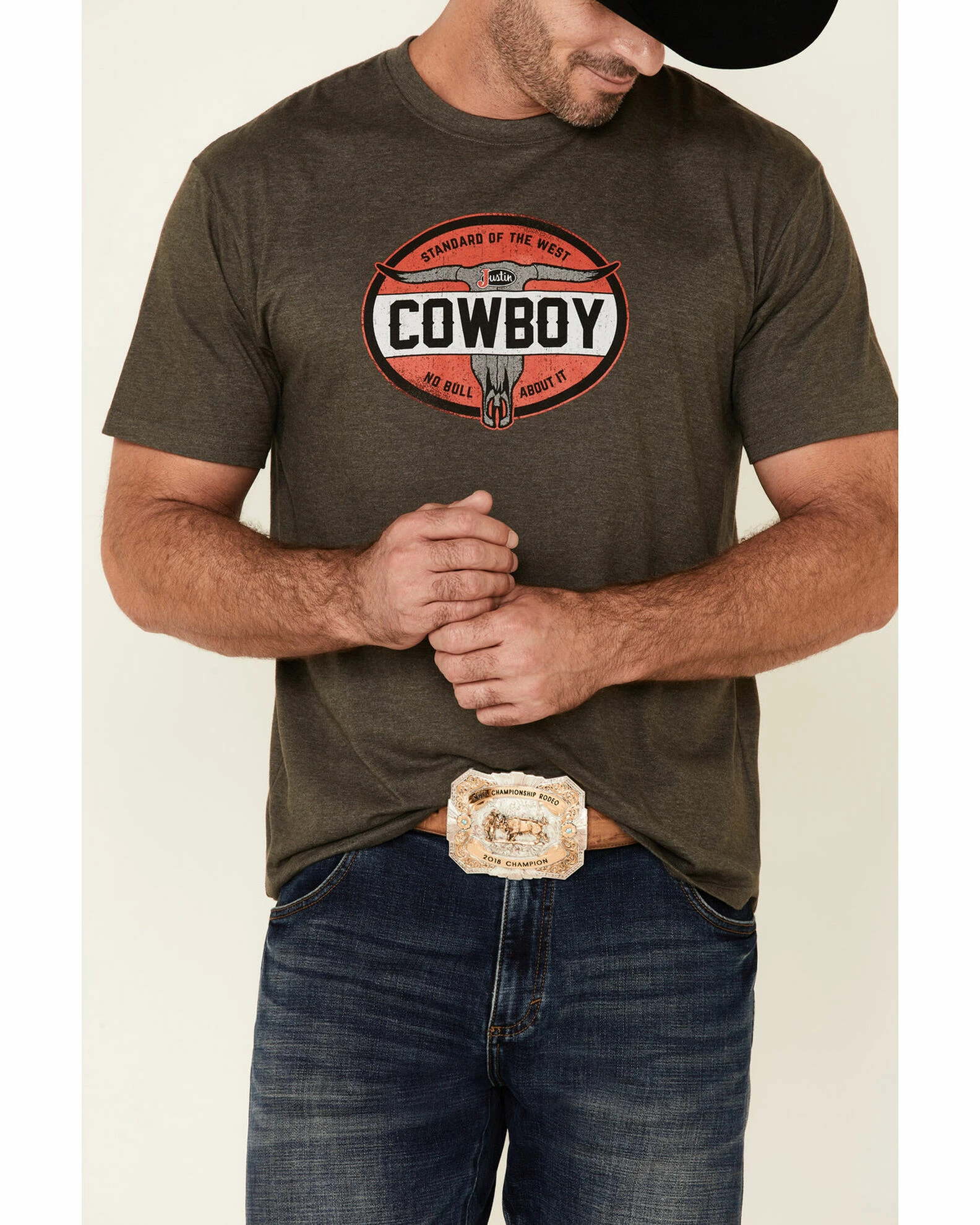 Justin Men's Heather Charcoal Cowboy Bull Skull Graphic Short Sleeve T-Shirt 5 Justin Men's Heather Charcoal Cowboy Bull Skull Graphic Short Sleeve T-Shirt - Image 3