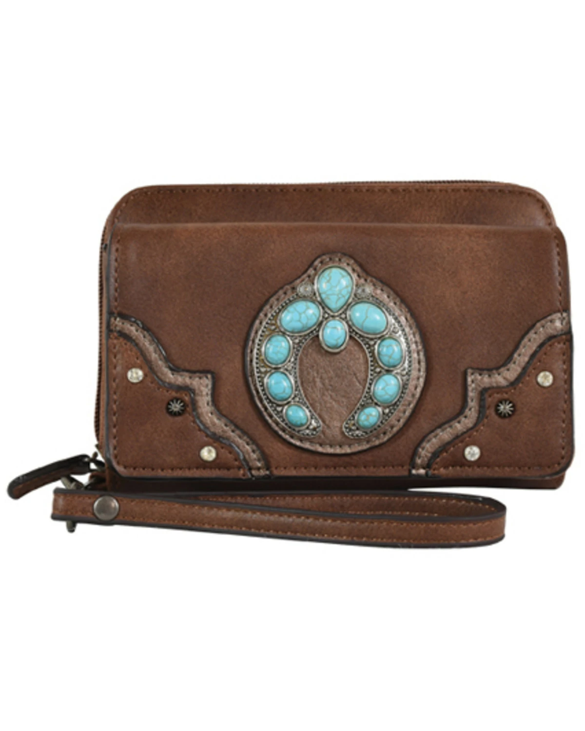 Justin Women's Turquoise Naja Concho Squash Blossom Brown Wristlet Wallet 5 Justin Women's Turquoise Naja Concho Squash Blossom Brown Wristlet Wallet - Image 4