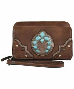 Justin Women's Turquoise Naja Concho Squash Blossom Brown Wristlet Wallet