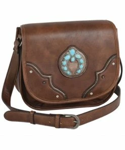 Justin Women's Turquoise Naja Concho Squash Blossom Brown Saddle Bag