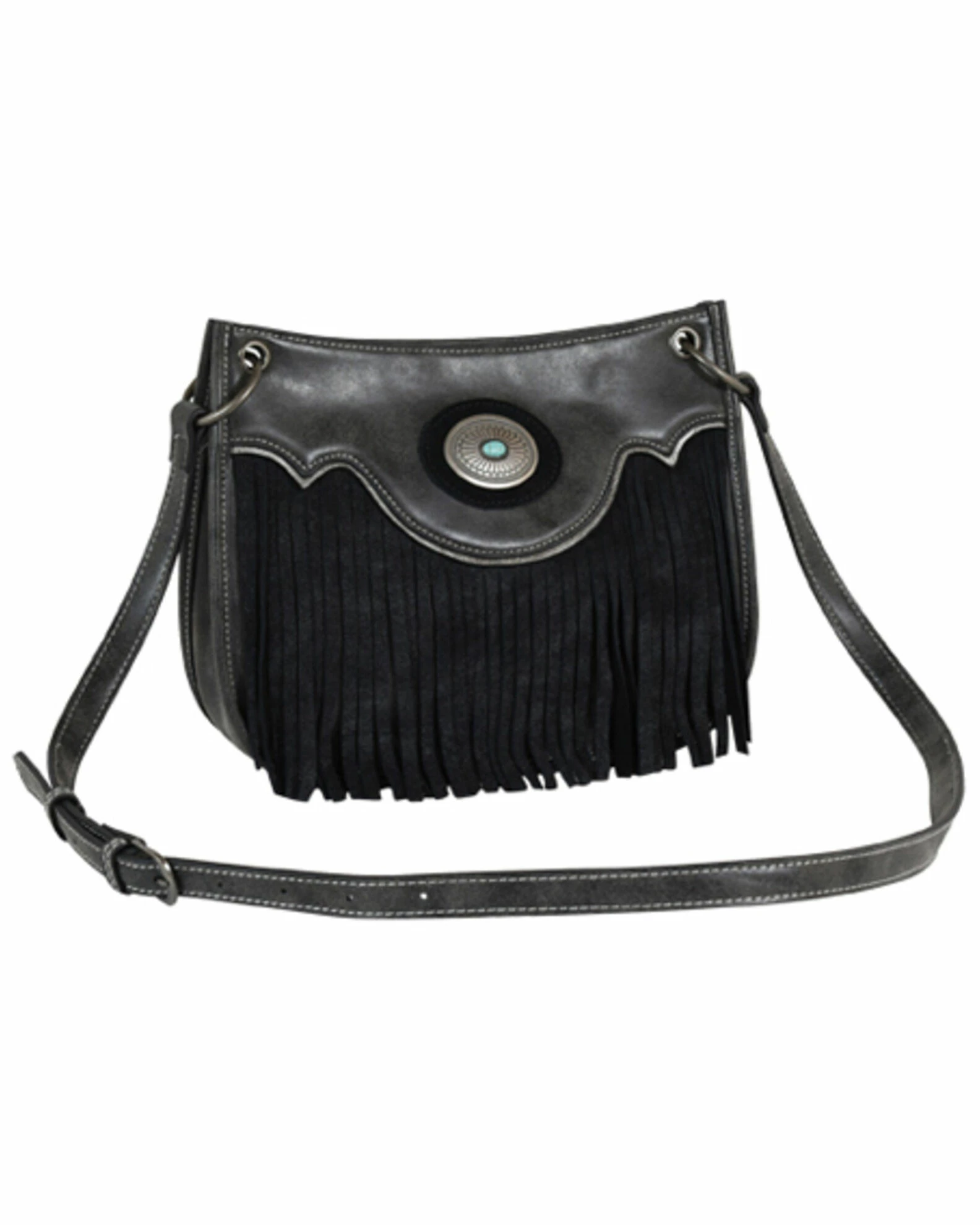 Justin Women's Graphite & Black Fringe Shoulder Bag 3 Justin Women's Graphite & Black Fringe Shoulder Bag