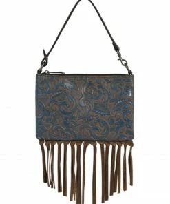 Justin Women's Brown Mini Washed Tooled Turquoise Fringe Shoulder Bag Black -Justin Shop 2000346574 001 P1 1