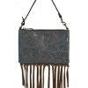 Justin Women's Brown Mini Washed Tooled Turquoise Fringe Shoulder Bag Black -Justin Shop 2000346574 001 P1