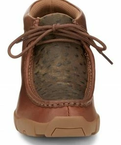 Justin Men's Cappie Brown Cowhide Leather Ostrich Vamp Casual Lace-Up Shoe - Moc Toe  -Justin Shop 2000348996 200 P4