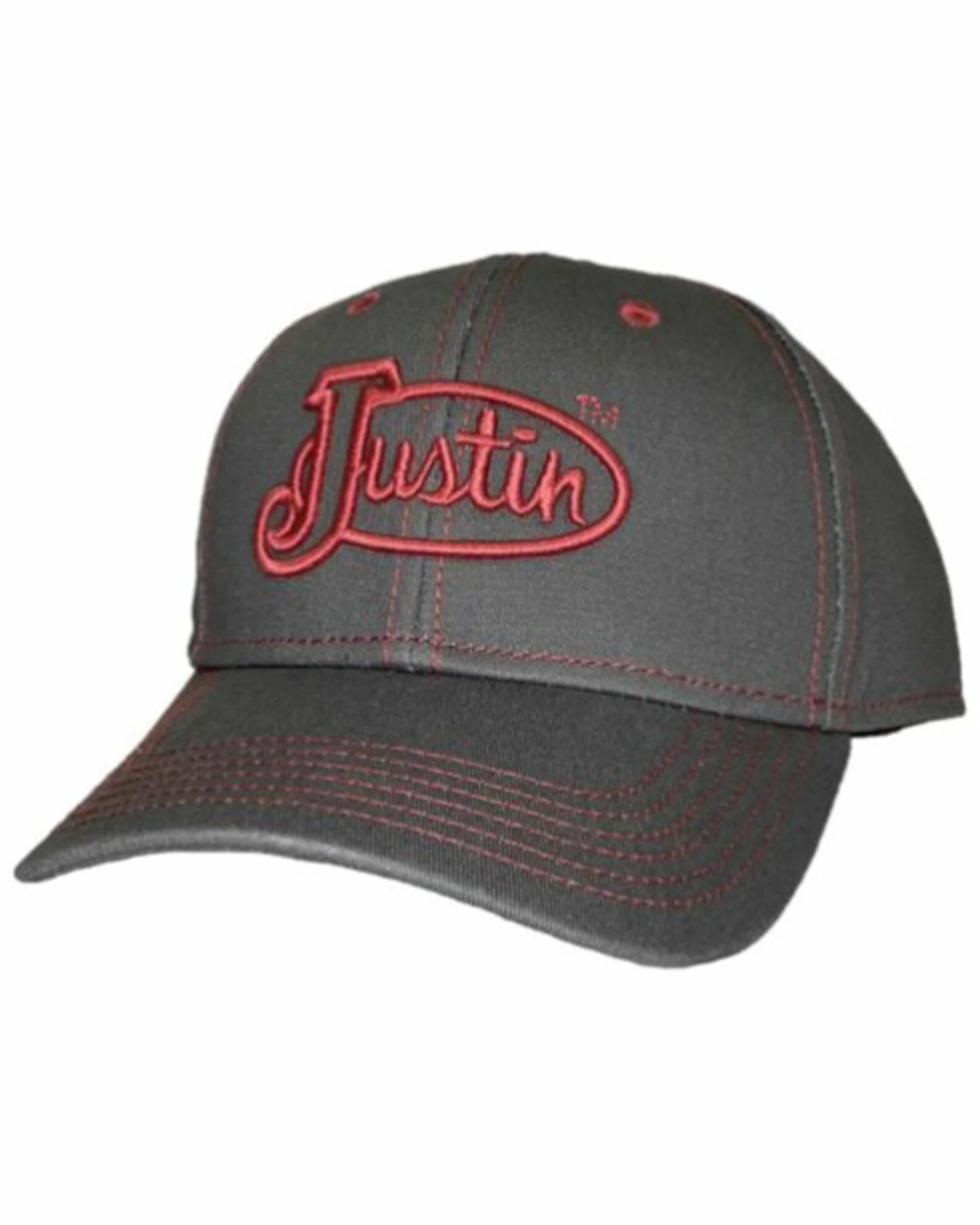 Justin Men's Grey & Red Embroidered Logo Solid-Back Ball Cap 3 Justin Men's Grey & Red Embroidered Logo Solid-Back Ball Cap