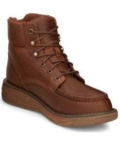 Justin Men's Rush Waterproof 6" Lace Up Nano Non-Comp Wedge Work Boots - Moc Toe 