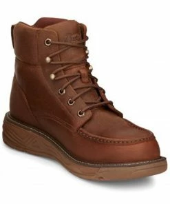 Justin Men's Rush Waterproof 6" Lace Up Nano Comp Wedge Work Boots - Moc Toe 