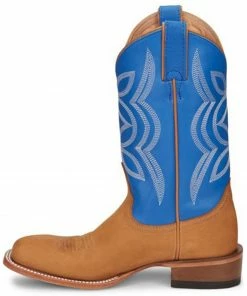 Justin Women's Hayes Jewel Blue & Tan Cowhide Leather Western Boots - Wide Square Toe  -Justin Shop 2000359261 280 P3