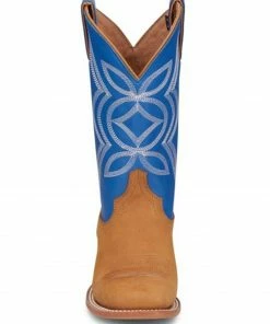 Justin Women's Hayes Jewel Blue & Tan Cowhide Leather Western Boots - Wide Square Toe  -Justin Shop 2000359261 280 P4