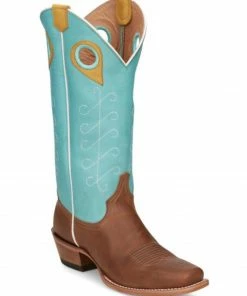 Justin Women's Hattie Saddle Tan Leather Western Boots - Fashion Square Toe 