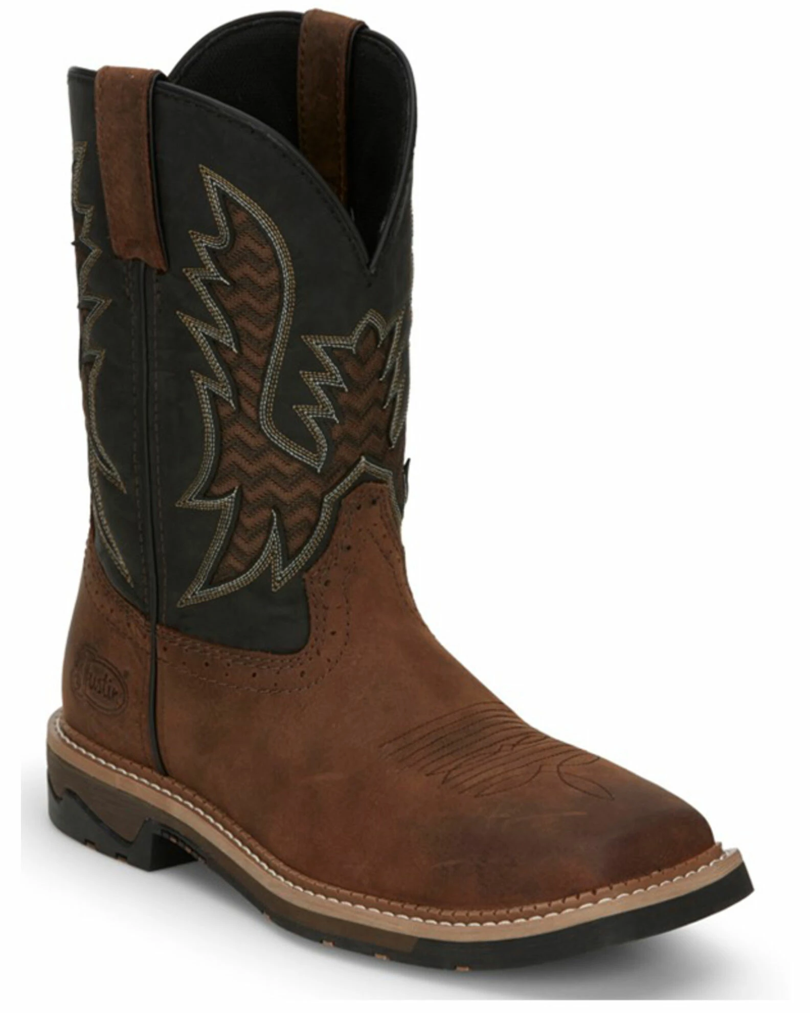 Justin Men's Stampede Bolt Soft Pull-On Western Work Boots - Square Toe 3 Justin Men's Stampede Bolt Soft Pull-On Western Work Boots - Square Toe