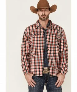 Justin Men's Red & White Jackson Plaid Long Sleeve Snap Shirt Jacket  Multi