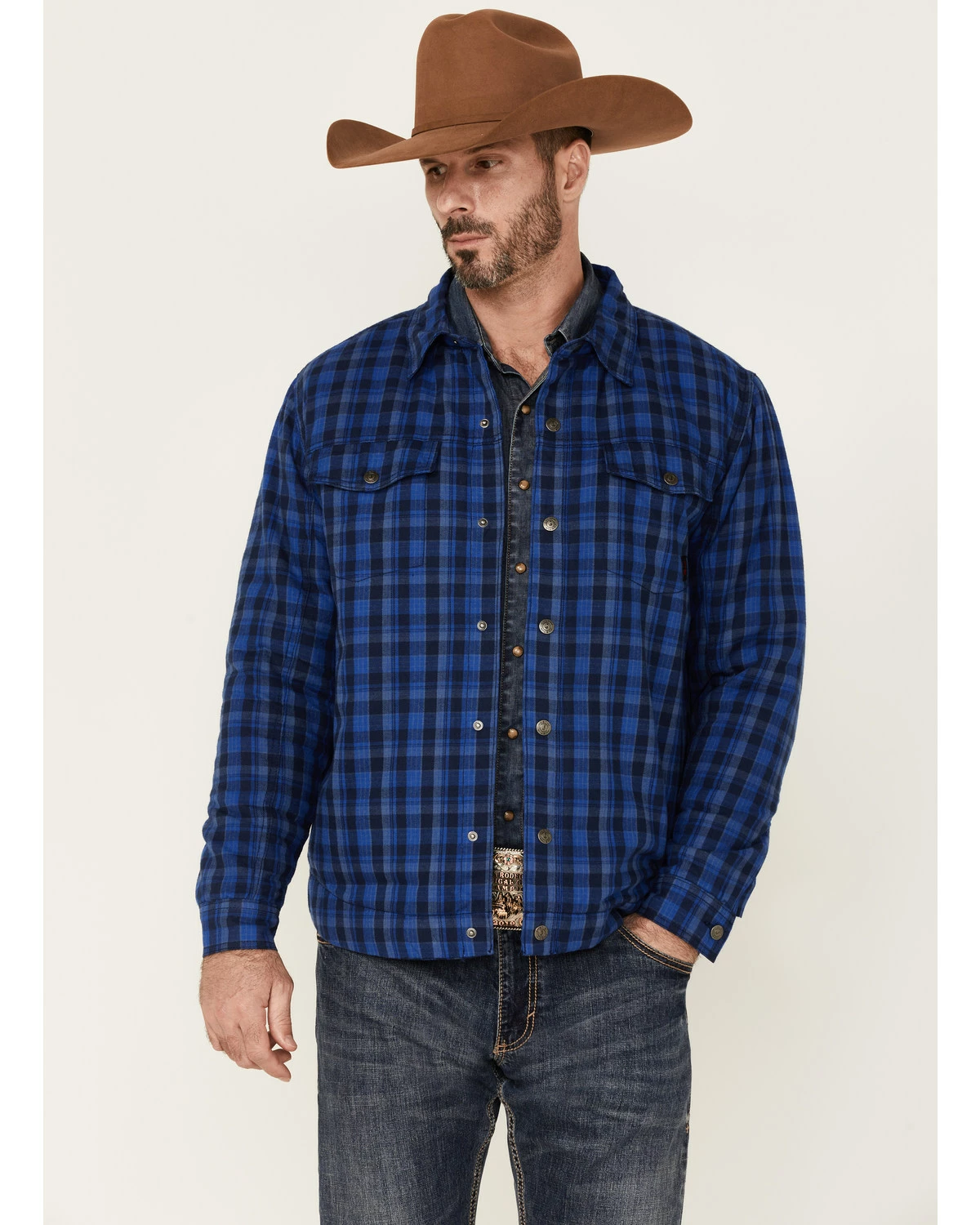 Justin Men's Navy Jackson Plaid Long Sleeve Snap Shirt Jacket 7 Justin Men's Navy Jackson Plaid Long Sleeve Snap Shirt Jacket - Image 5