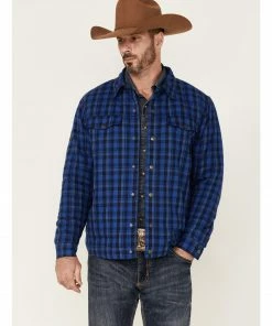 Justin Men's Navy Jackson Plaid Long Sleeve Snap Shirt Jacket 