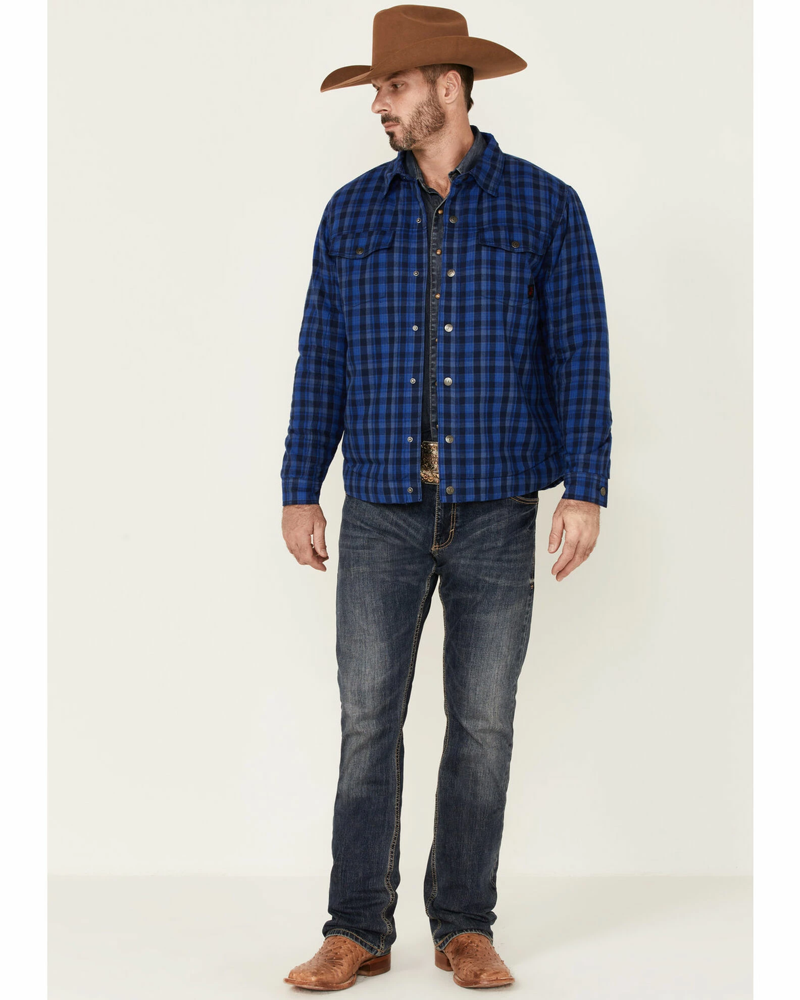 Justin Men's Navy Jackson Plaid Long Sleeve Snap Shirt Jacket 4 Justin Men's Navy Jackson Plaid Long Sleeve Snap Shirt Jacket - Image 2