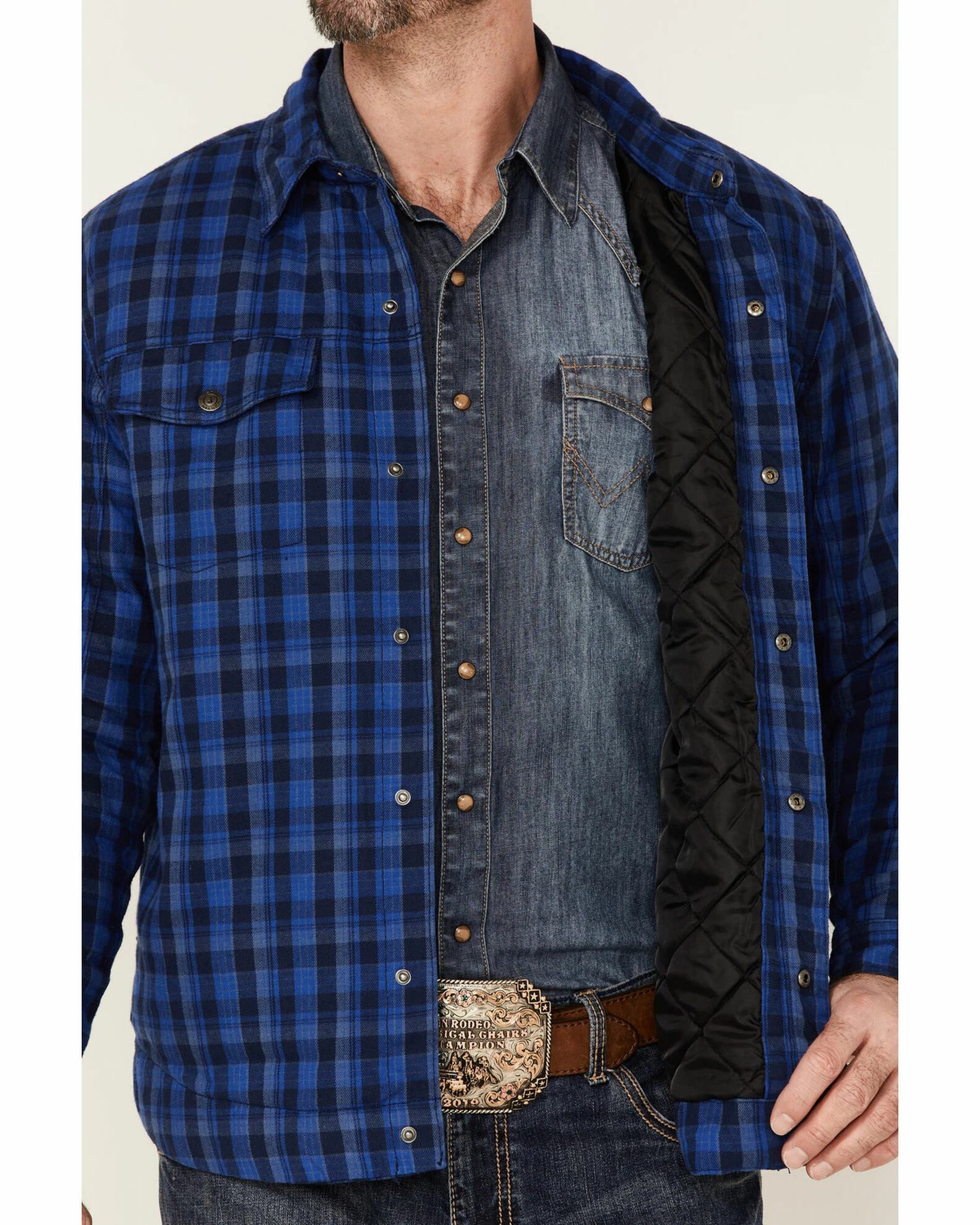 Justin Men's Navy Jackson Plaid Long Sleeve Snap Shirt Jacket 5 Justin Men's Navy Jackson Plaid Long Sleeve Snap Shirt Jacket - Image 3