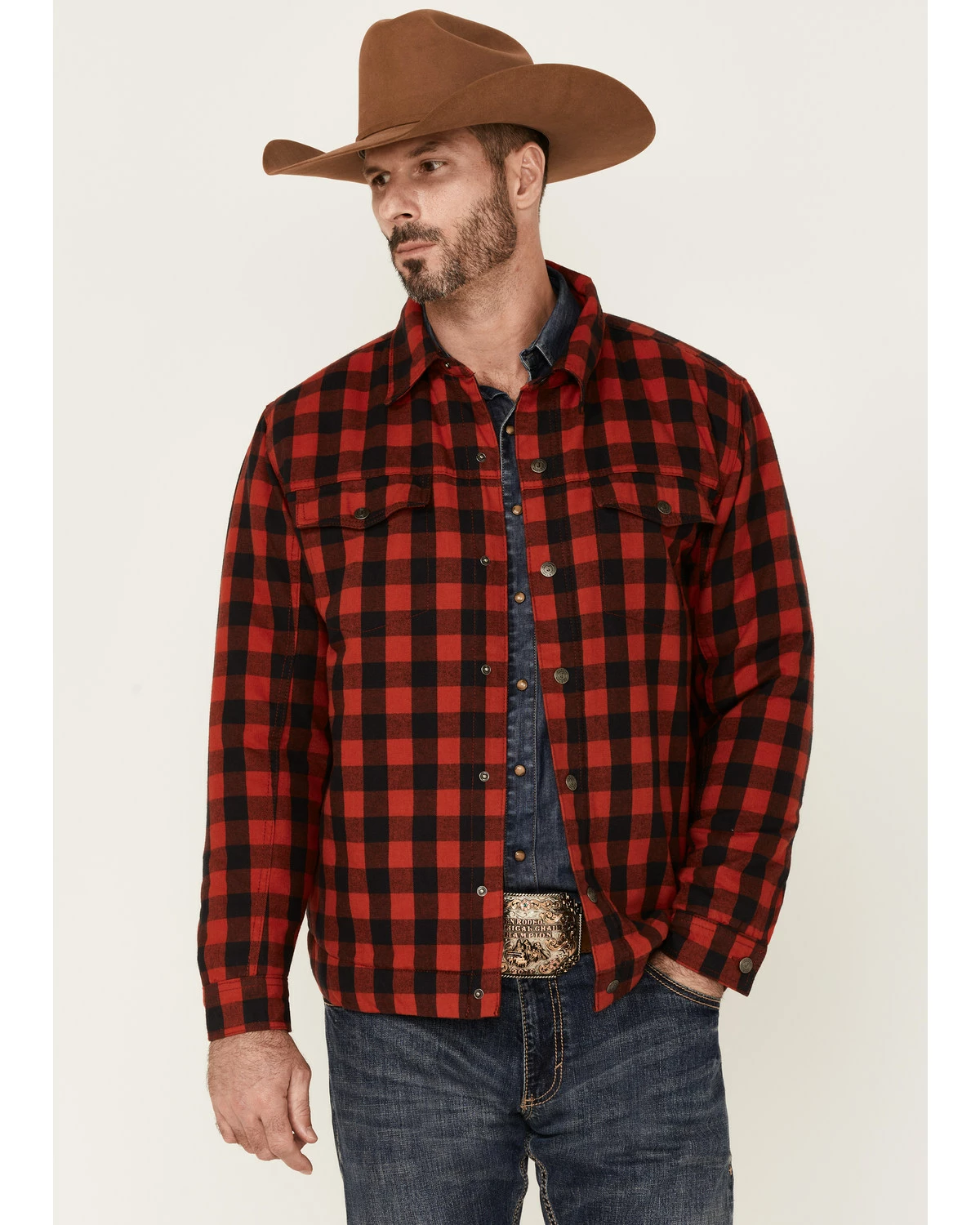 Justin Men's Red Buffalo Jackson Plaid Long Sleeve Snap Shirt Jacket 7 Justin Men's Red Buffalo Jackson Plaid Long Sleeve Snap Shirt Jacket - Image 5