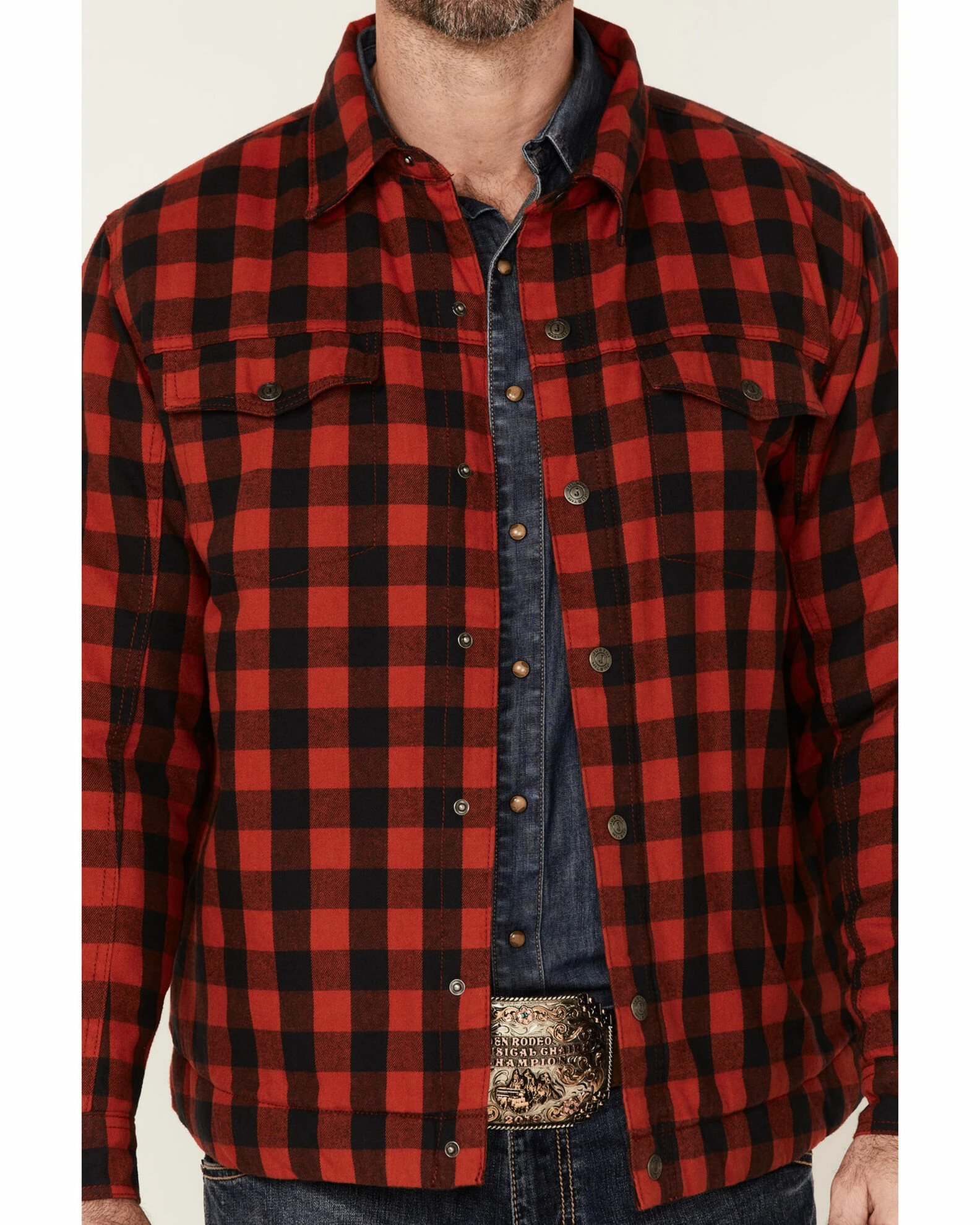 Justin Men's Red Buffalo Jackson Plaid Long Sleeve Snap Shirt Jacket 5 Justin Men's Red Buffalo Jackson Plaid Long Sleeve Snap Shirt Jacket - Image 3