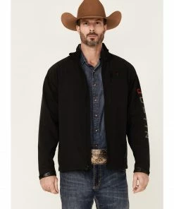 Justin Men's Solid Black Stillwater Logo Sleeve Zip-Front Fleece Jacket 