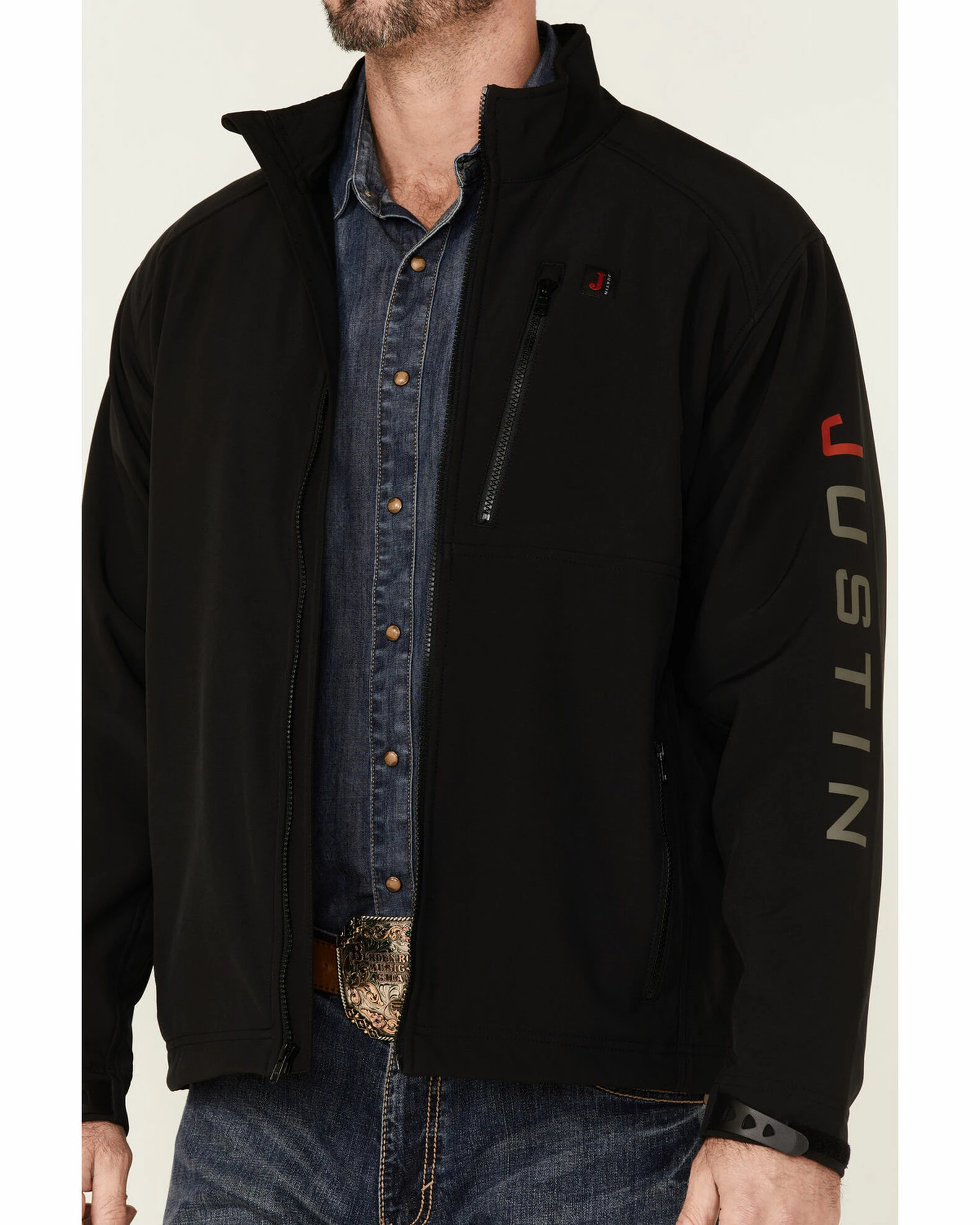 Justin Men's Solid Black Stillwater Logo Sleeve Zip-Front Fleece Jacket 5 Justin Men's Solid Black Stillwater Logo Sleeve Zip-Front Fleece Jacket - Image 3