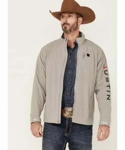 Justin Men's Solid Charcoal Stillwater Logo Sleeve Zip-Front Fleece Jacket 