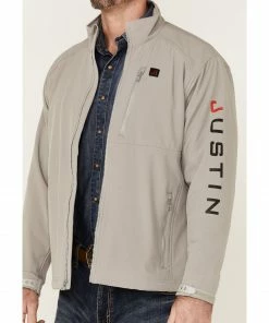 Justin Men's Solid Charcoal Stillwater Logo Sleeve Zip-Front Fleece Jacket  -Justin Shop 2000363840 022 P3